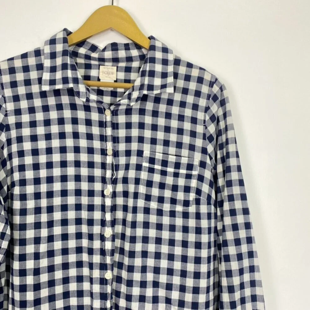 J. Crew Blue and White Checkered Button Down Top